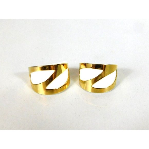 Huggie Hoop Pierced Earrings Gold Tone Metal on White Pushback Closure - Picture 6 of 7